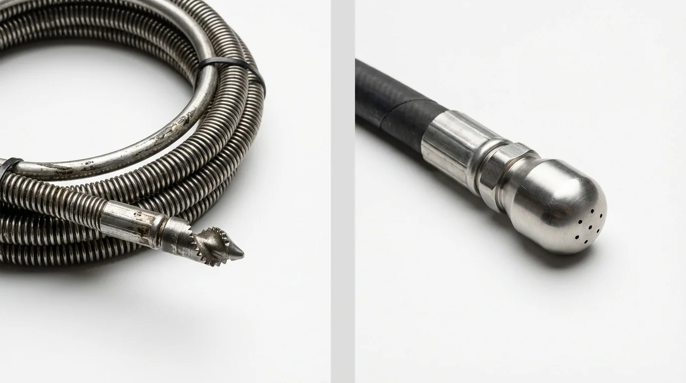Drain snake cable and hydro jetting nozzle used for drain cleaning in Catoosa, OK