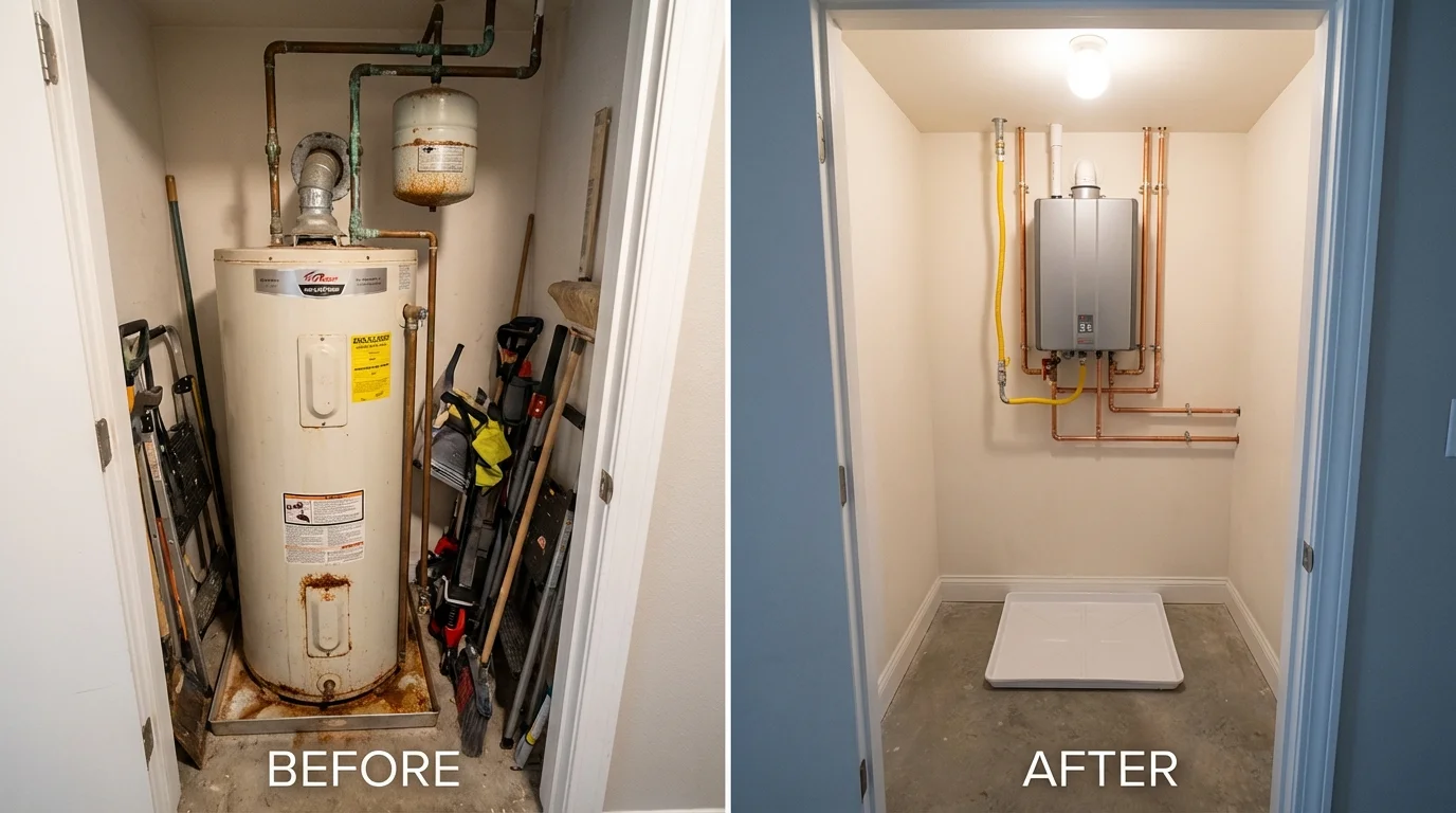 Tank water heater versus wall-mounted tankless unit comparison for Catoosa, OK homeowners