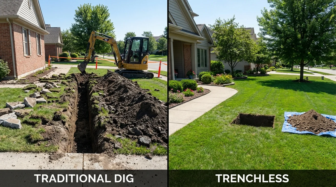 Trenchless sewer repair with minimal yard damage versus traditional excavation in Catoosa, OK